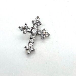 Vtg Sterling Silver & Sparkly Clear CZ Stone Cross Mini Pendant | .6” Length
